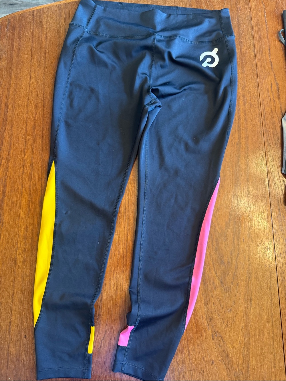 Peloton Black Leggings with Yellow & Pink Side Panels